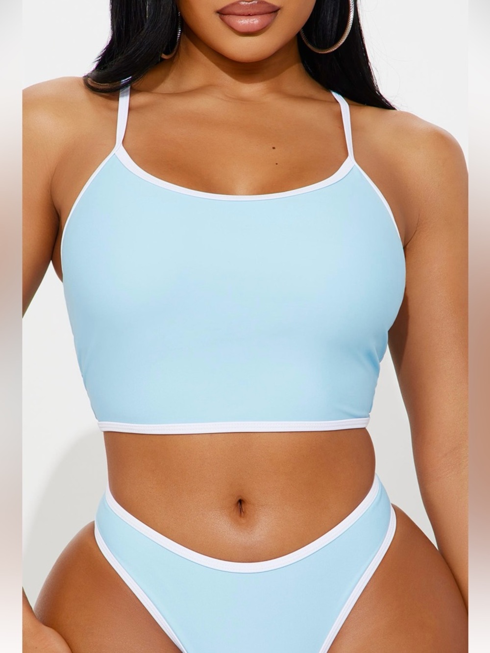 Fashion Nova Blue Bikini Set 2 Piece Tankini Minimal Y2K Beach Vacation Swim NWT - Picture 4 of 5